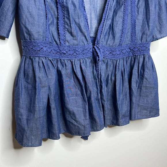 Matilda Jane Hour By Hour Chambray Cotton Boho Mixed Media Lace Trim Cardigan - Picture 6 of 12